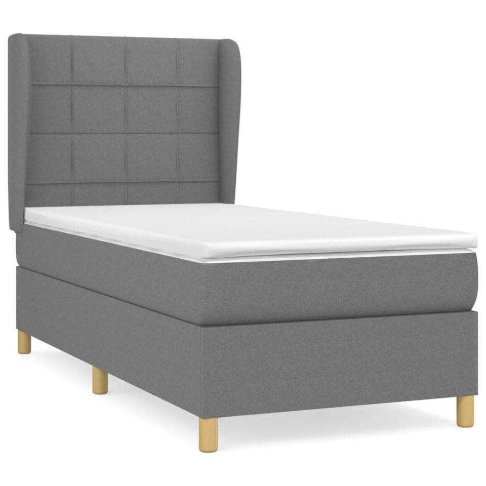Pat box spring cu saltea, gri închis, 90x200 cm, textil - 1 | YEO