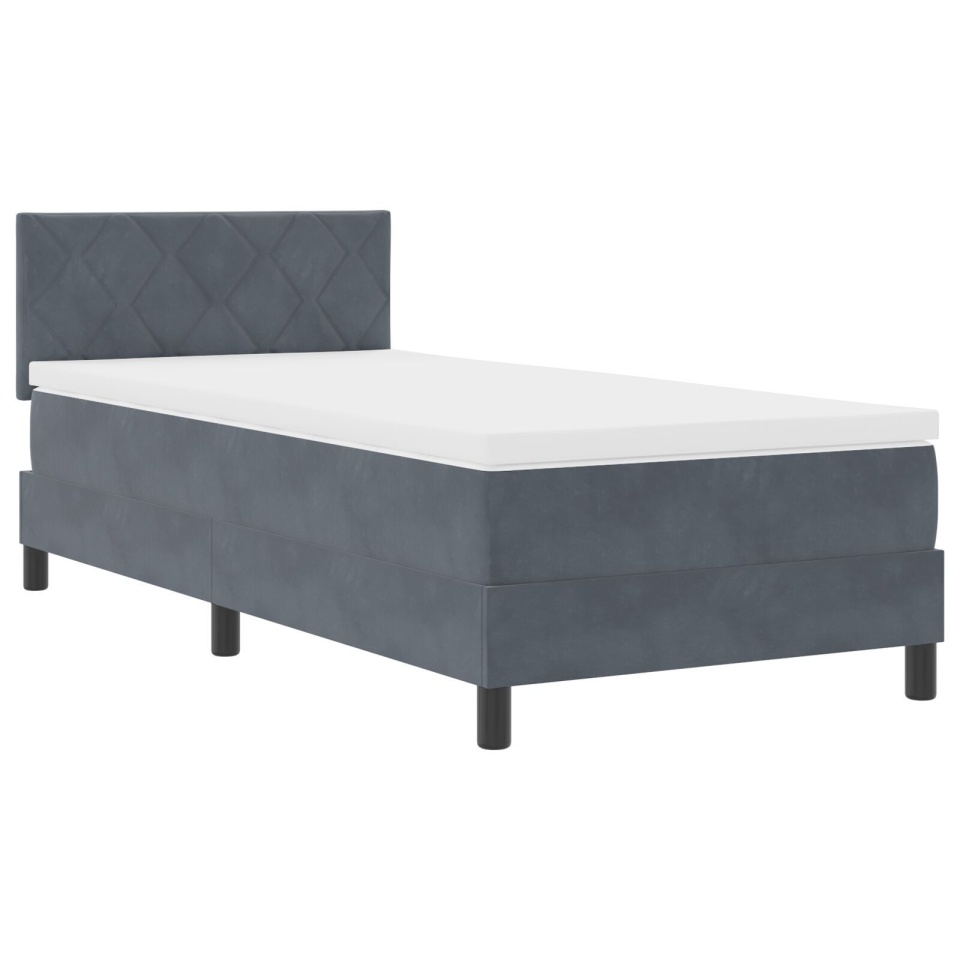 Pat box spring cu saltea, gri închis, single, catifea - 2 | YEO