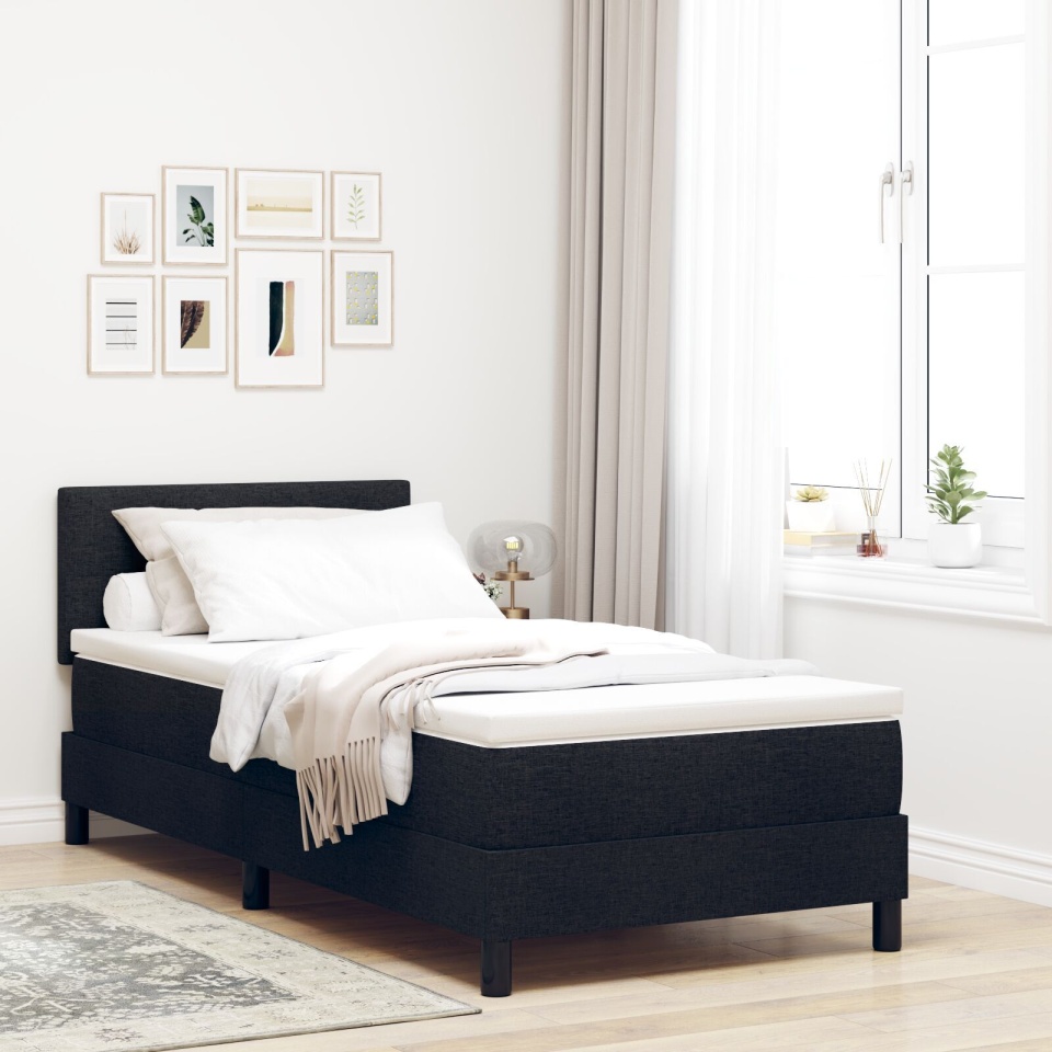 Pat box spring cu saltea neagră 90x200 cm țesătură