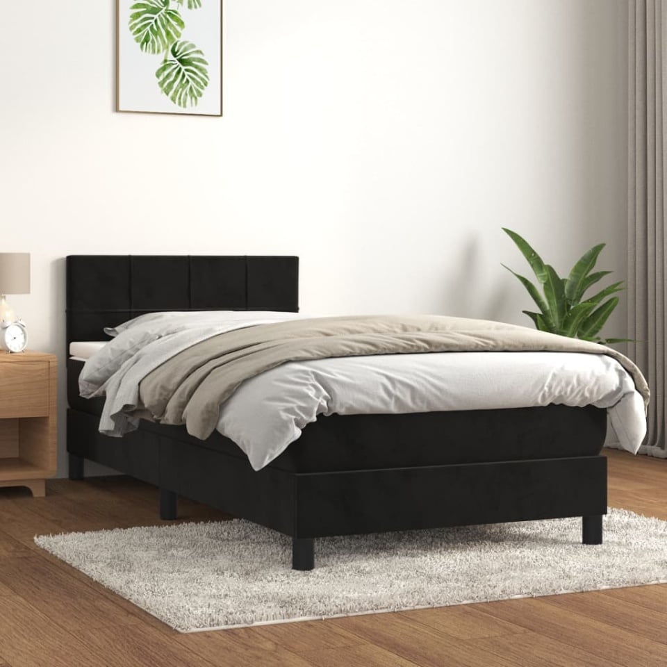 Pat box spring cu saltea, negru, 100x200 cm, catifea