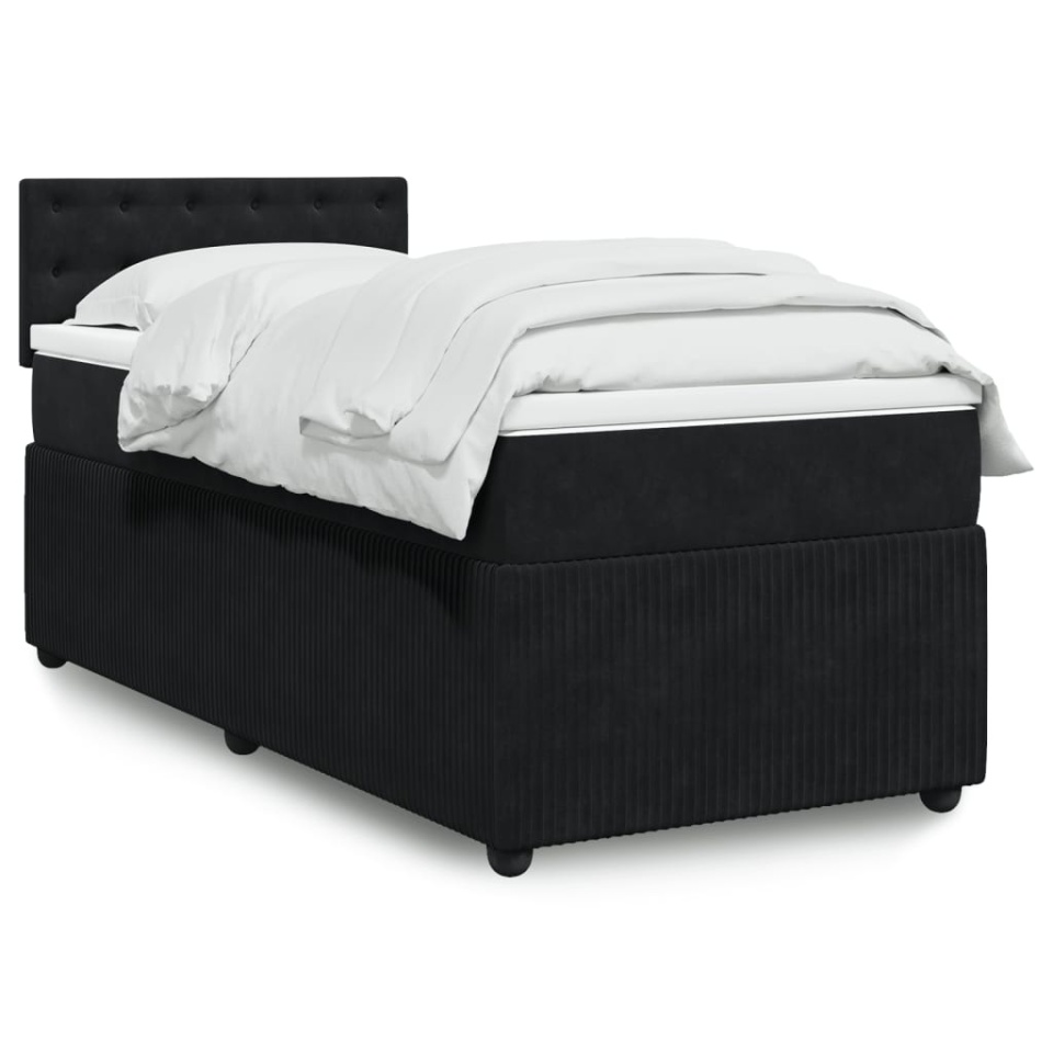Pat box spring cu saltea, negru, 100x200 cm, catifea