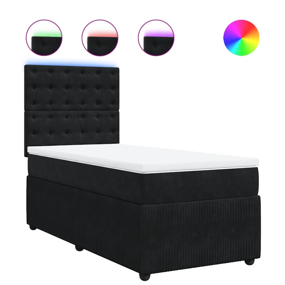 Pat box spring cu saltea, negru, 100x200 cm, catifea - 1 | YEO