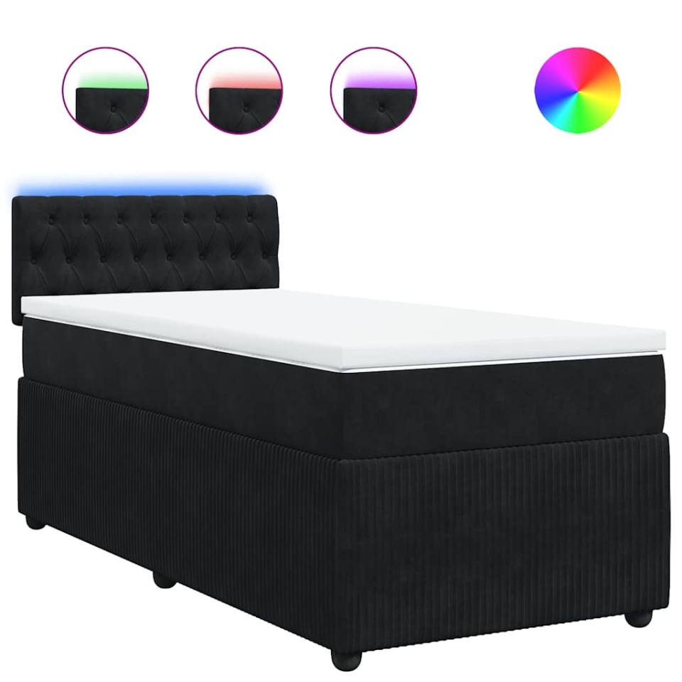 Pat box spring cu saltea, negru, 100x200 cm, catifea - 1 | YEO