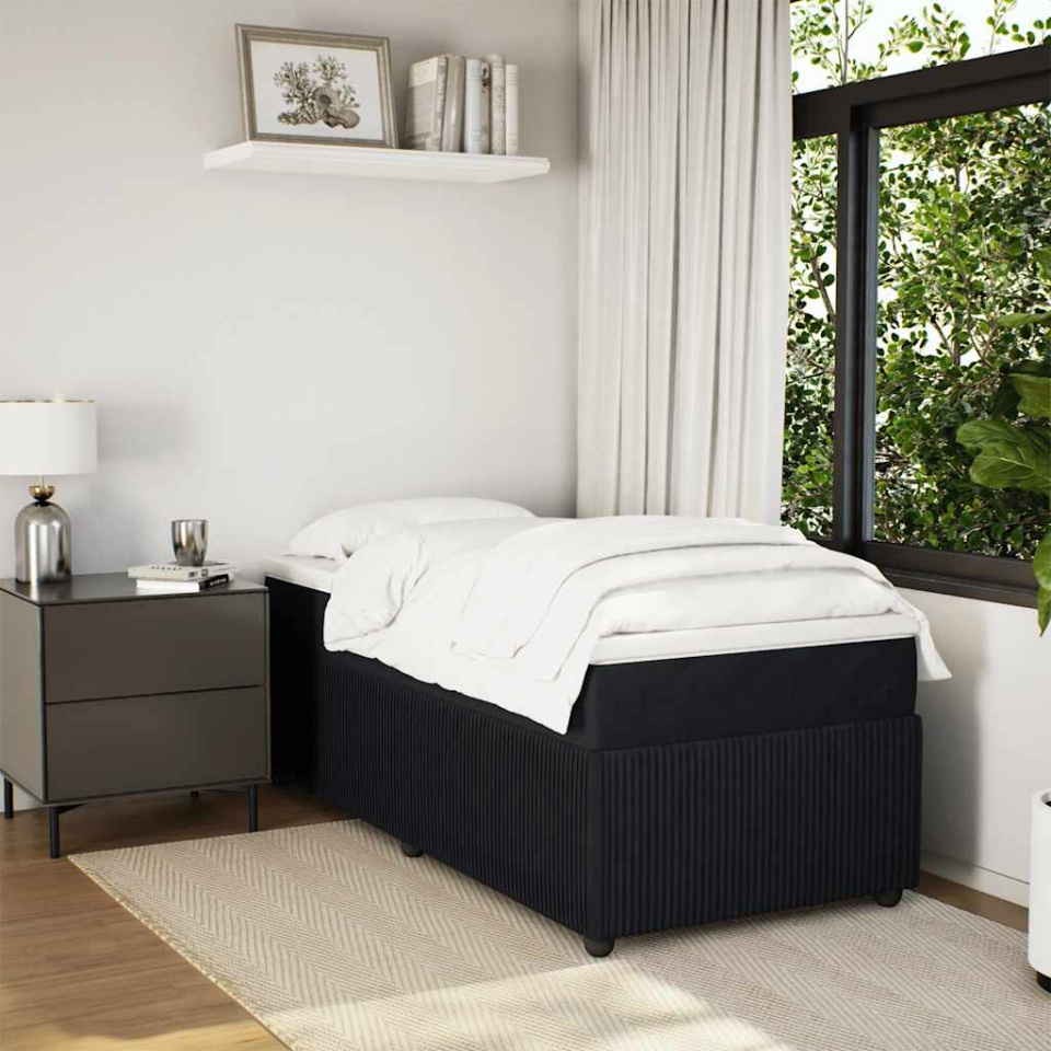 Pat box spring cu saltea, negru, 100x200 cm, catifea - 2 | YEO