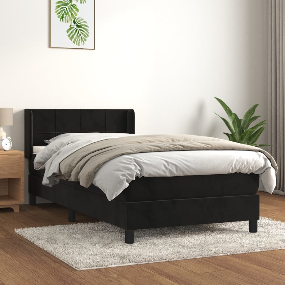 Pat box spring cu saltea, negru, 100x200 cm, catifea