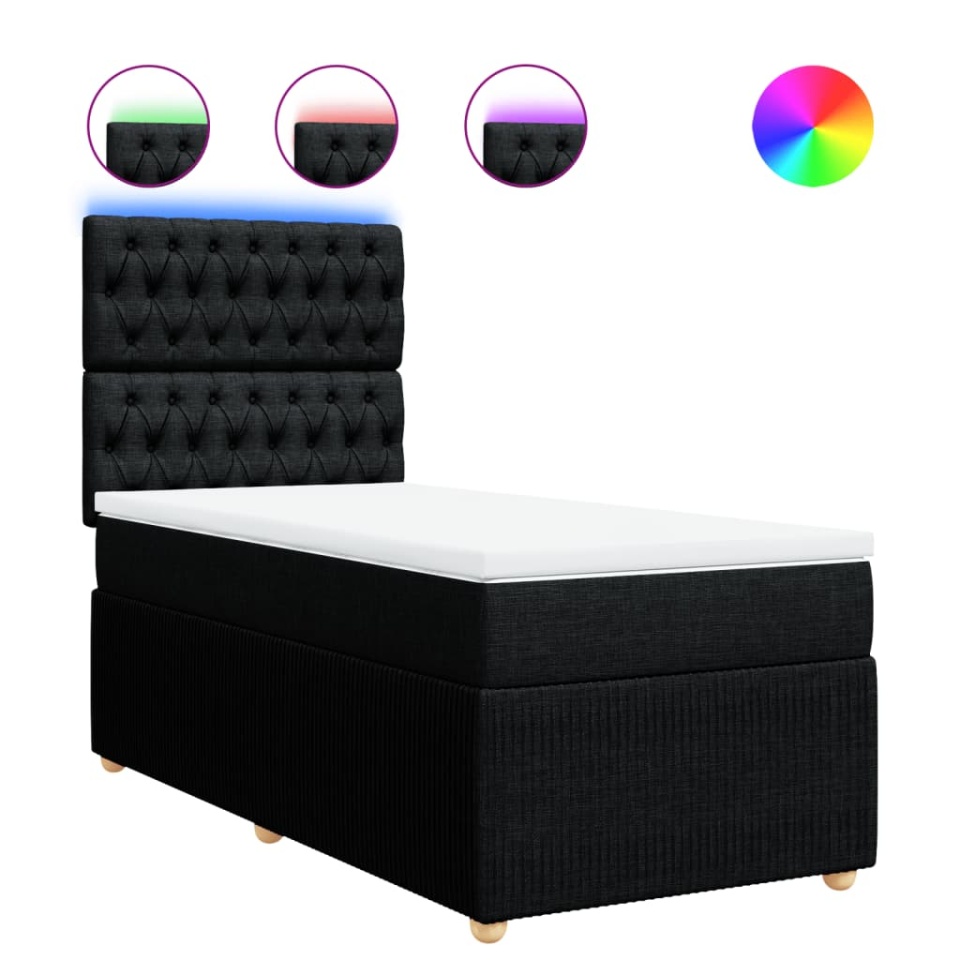 Pat box spring cu saltea, negru, 100x200 cm, textil - 1 | YEO