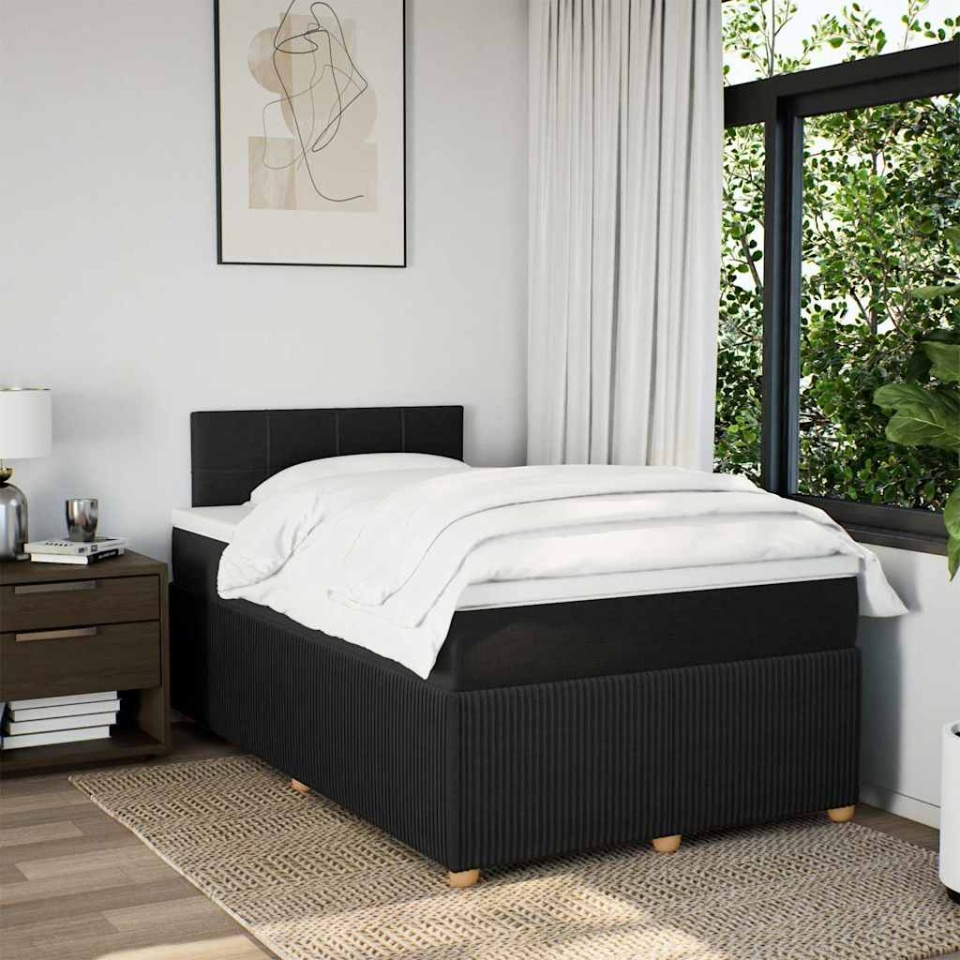 Pat box spring cu saltea, negru, 120x190 cm, catifea - 2 | YEO