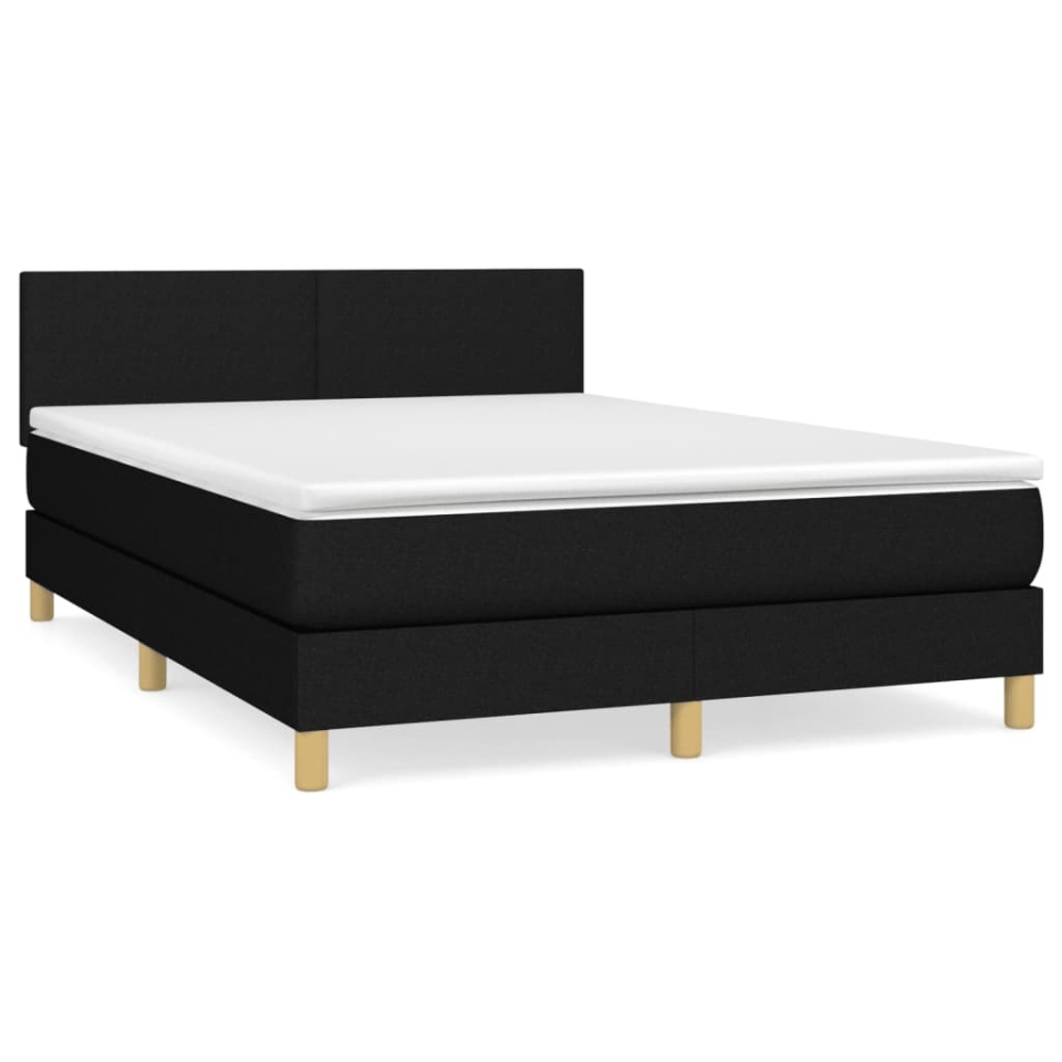 Pat box spring cu saltea, negru, 140x190 cm, textil - 1 | YEO