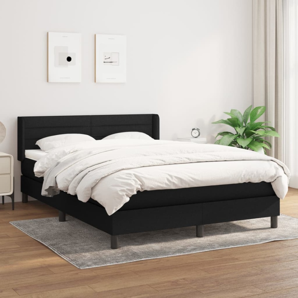 Pat box spring cu saltea, negru, 140x190 cm, textil