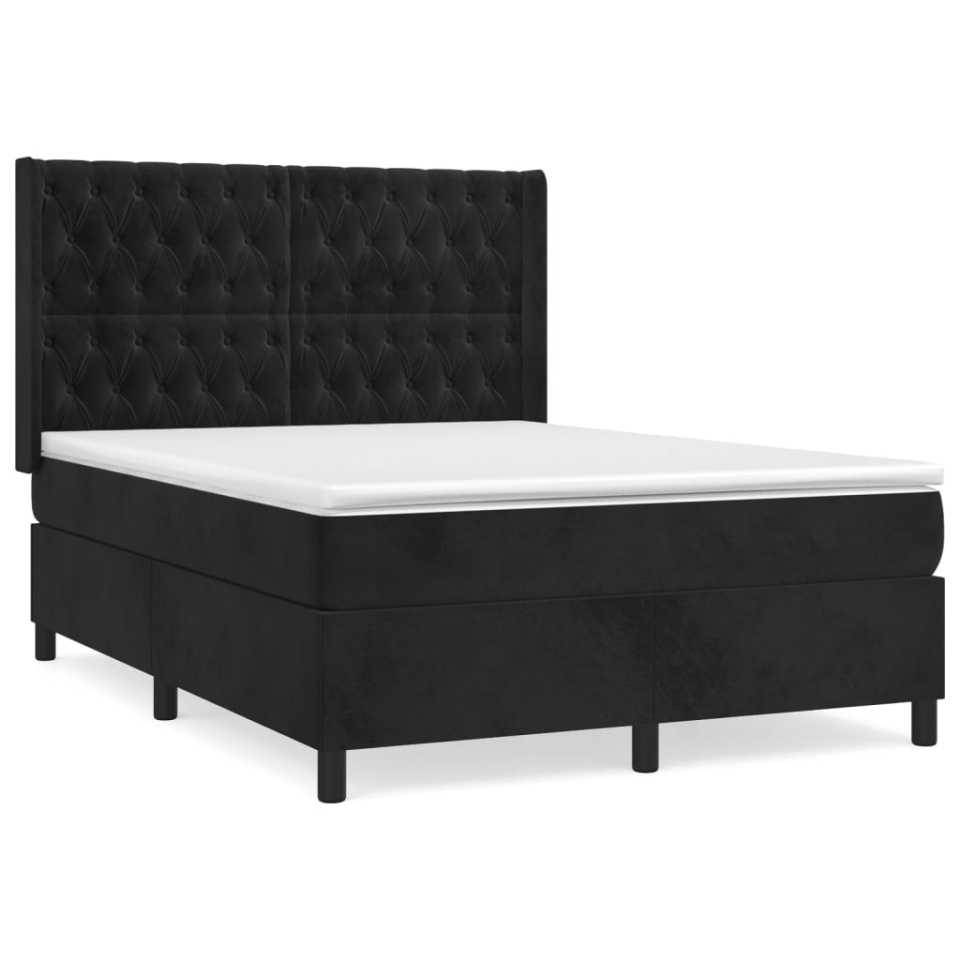 Pat box spring cu saltea, negru, 140x200 cm, catifea - 1 | YEO