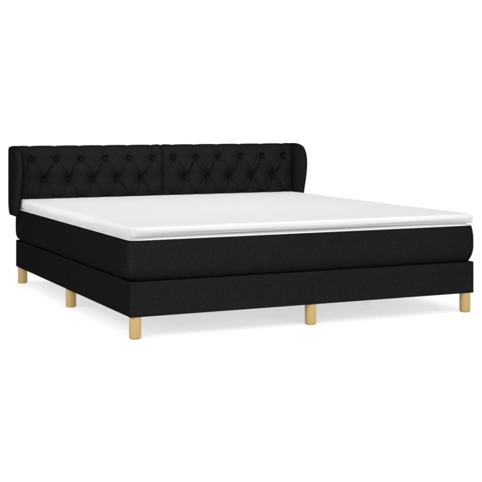 Pat box spring cu saltea, negru, 160x200 cm, textil - 1 | YEO