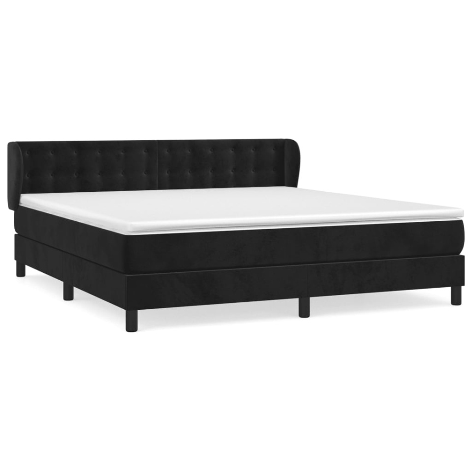 Pat box spring cu saltea, negru, 180x200 cm, catifea - 1 | YEO