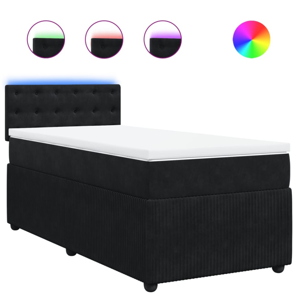 Pat box spring cu saltea, negru, 90x190 cm, catifea - 1 | YEO