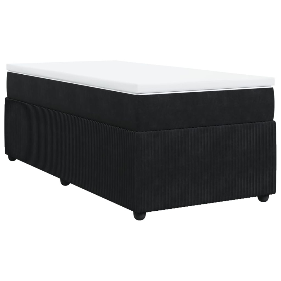 Pat box spring cu saltea, negru, 90x190 cm, catifea - 1 | YEO
