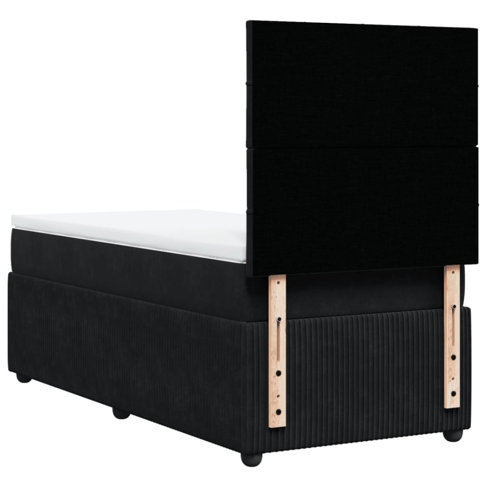 Pat box spring cu saltea, negru, 90x190 cm, catifea - 4 | YEO
