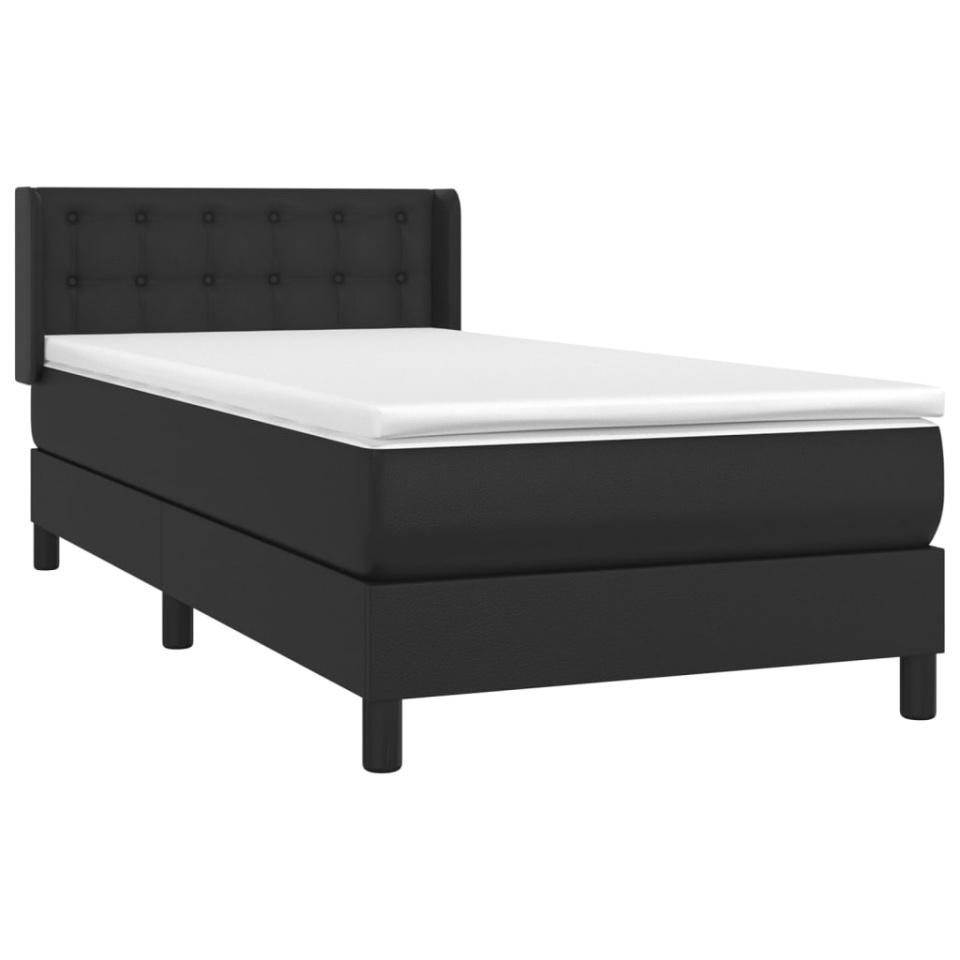Pat box spring cu saltea, negru, 90x190 cm, piele ecologică - 2 | YEO