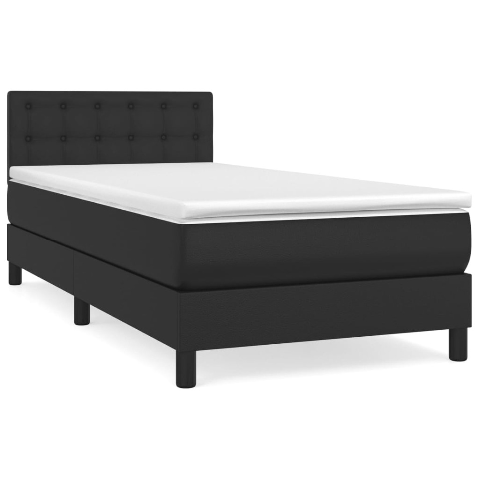 Pat box spring cu saltea, negru, 90x190 cm, piele ecologică - 1 | YEO