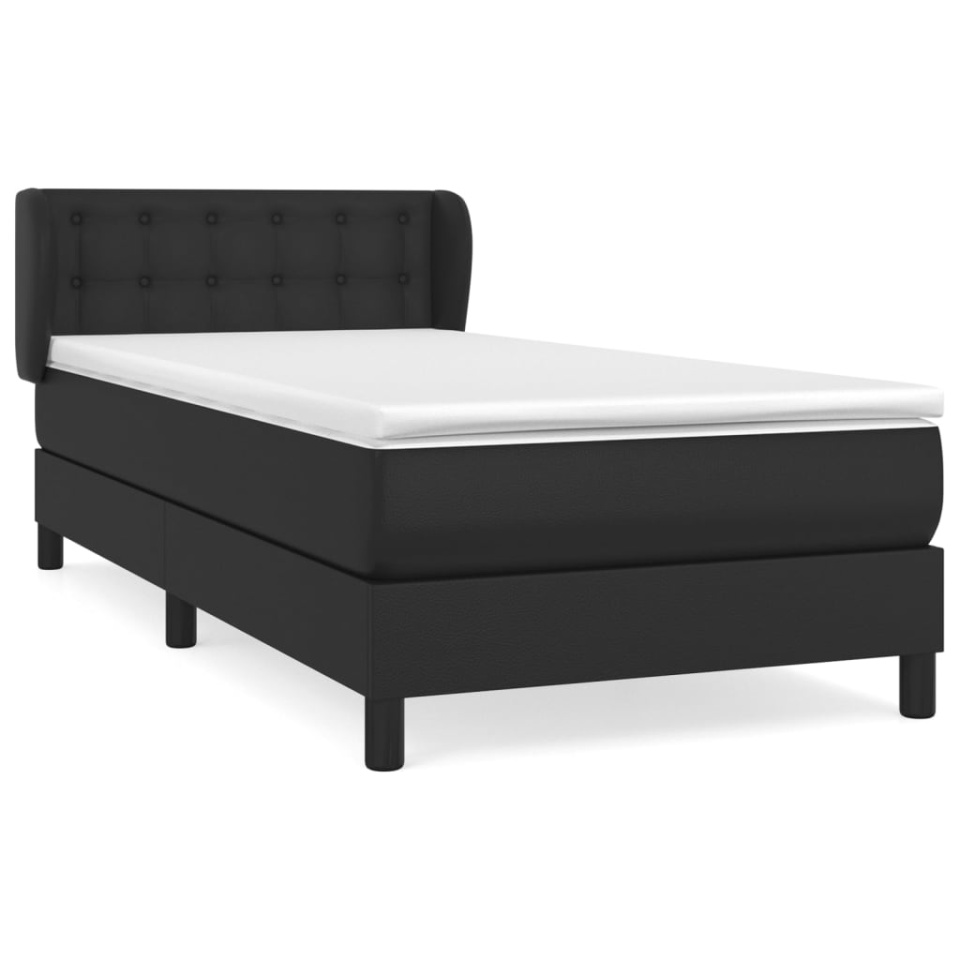 Pat box spring cu saltea, negru, 90x190 cm, piele ecologică - 1 | YEO