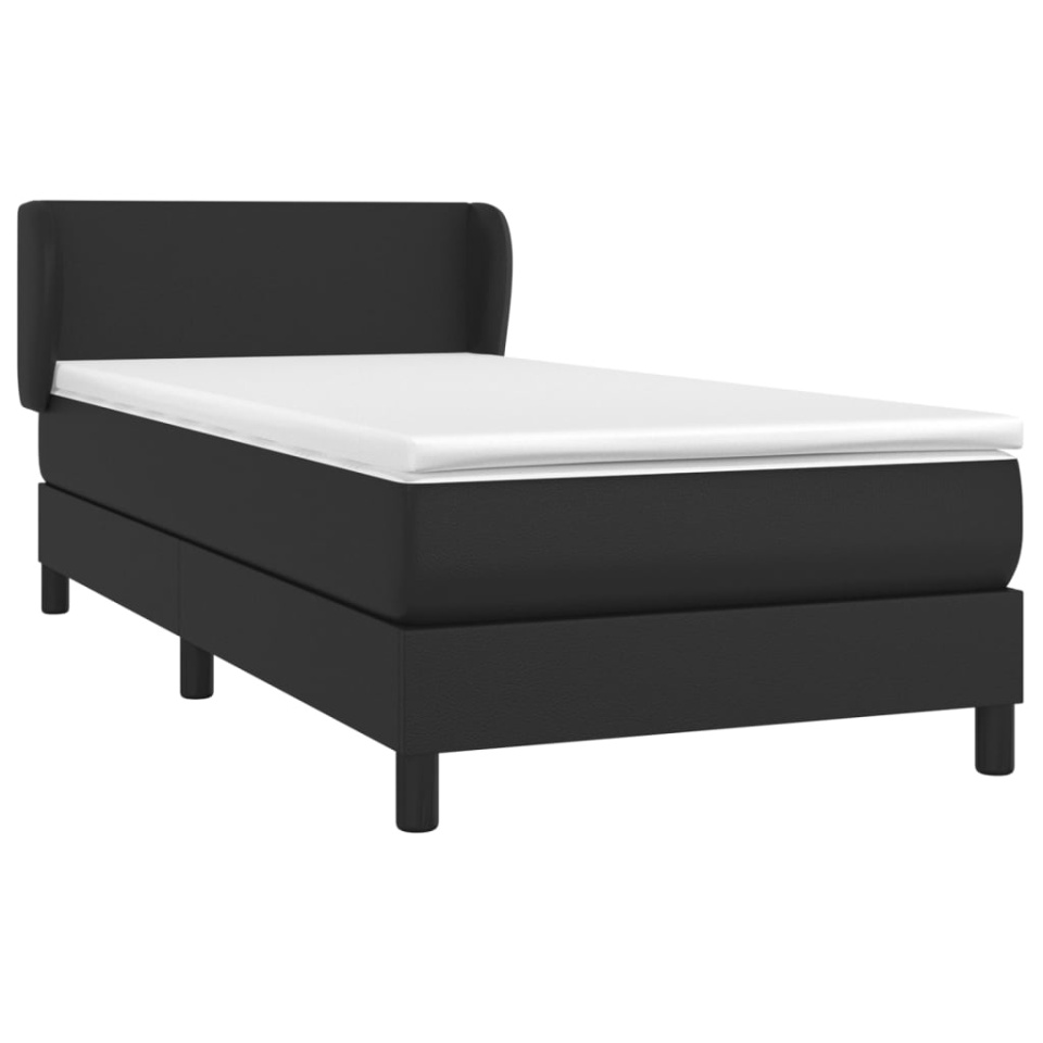 Pat box spring cu saltea, negru, 90x190 cm, piele ecologică - 2 | YEO