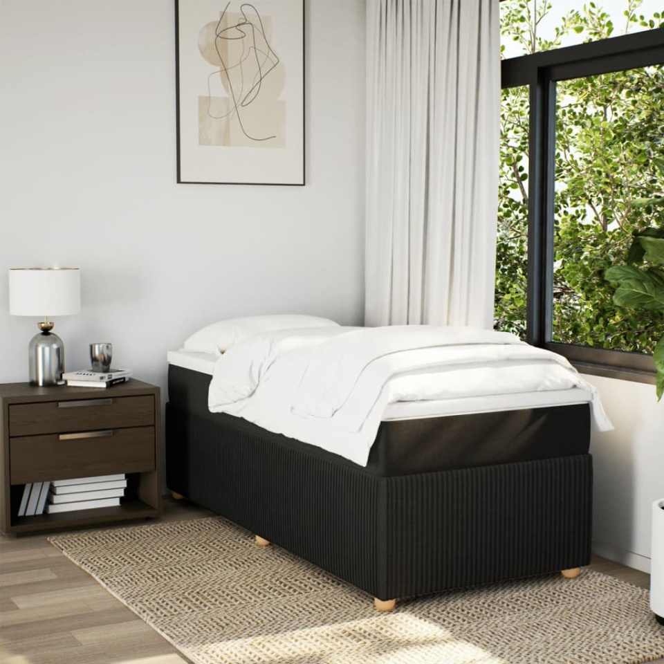 Pat box spring cu saltea, negru, 90x190 cm, textil - 2 | YEO