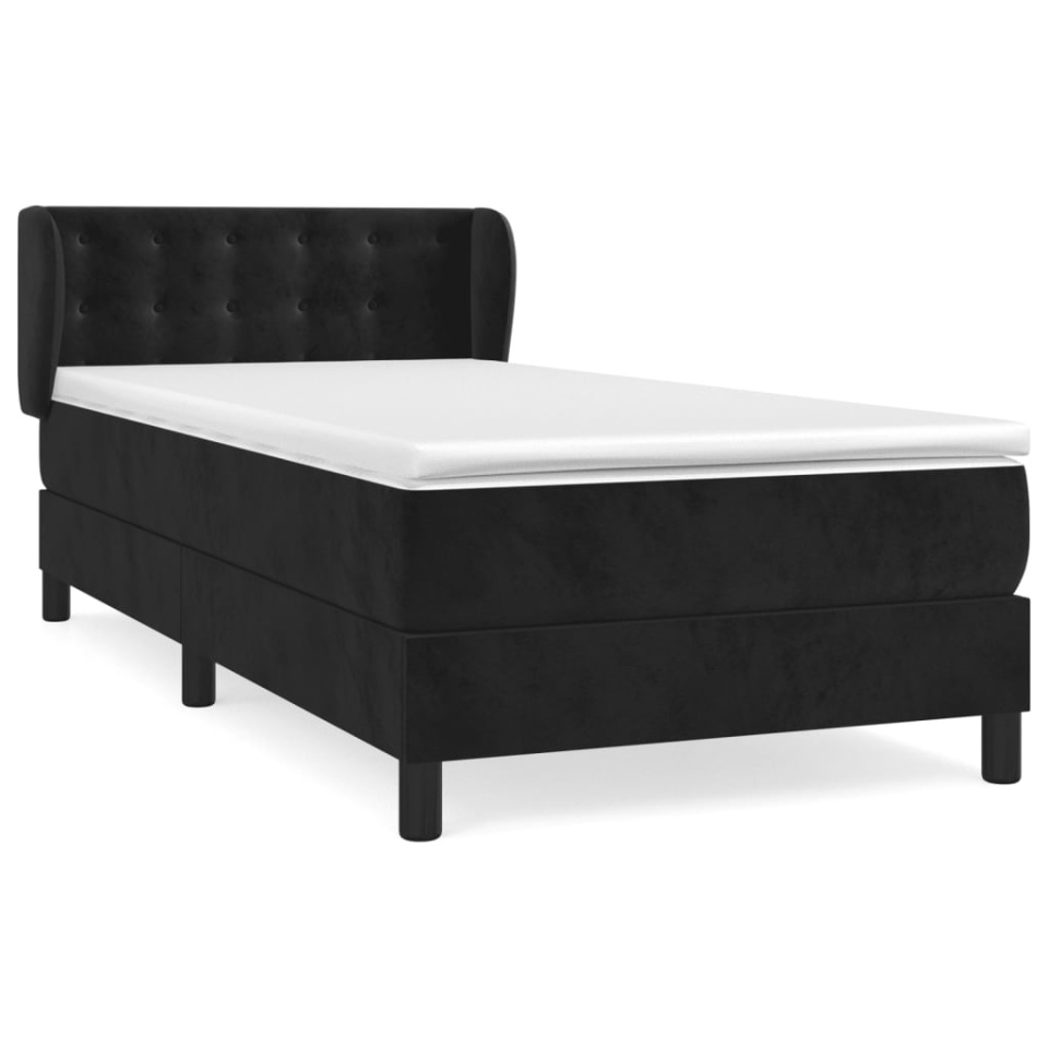 Pat box spring cu saltea, negru, 90x200 cm, catifea - 1 | YEO