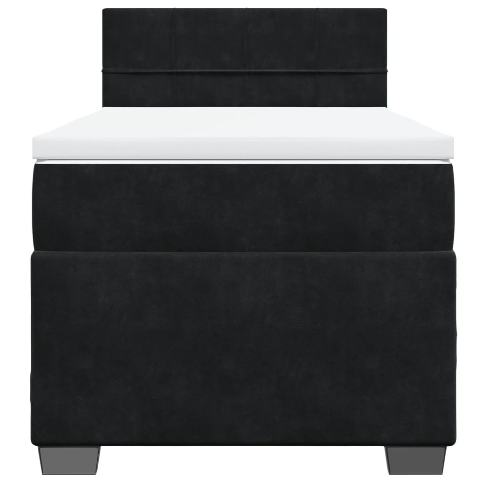 Pat box spring cu saltea, negru, 90x200 cm, catifea - 4 | YEO