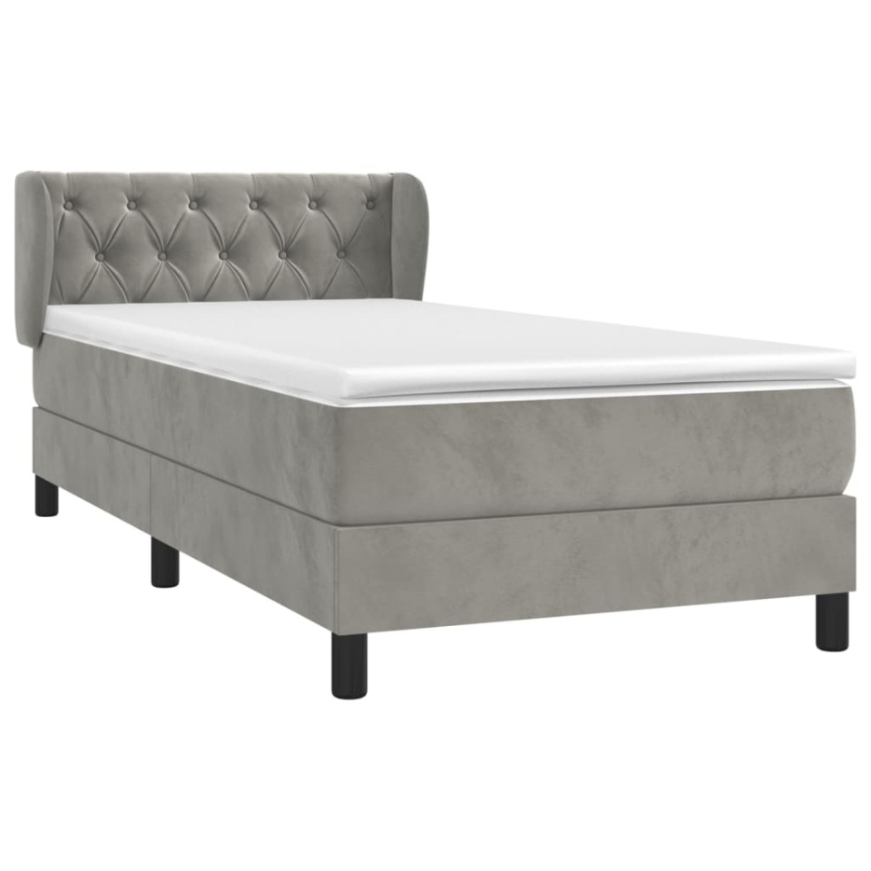 Pat continental cu saltea, gri deschis, 80x200 cm, catifea - 2 | YEO