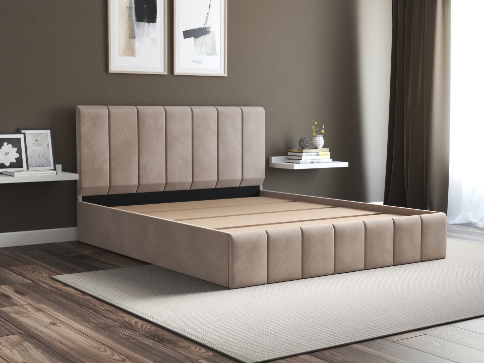 Pat Cozy cu saltea, 140x200 cm, cappucino, suport saltea din PAL - 2 | YEO