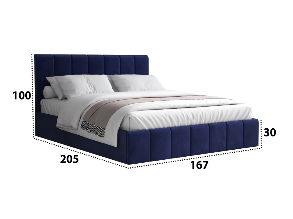Pat Cozy cu saltea, 160x200 cm, albastru, suport saltea din PAL - 3 | YEO