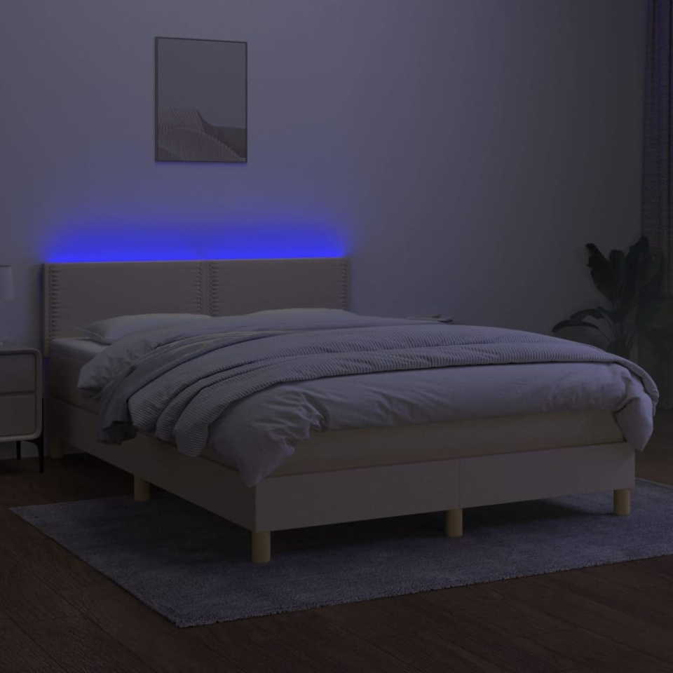 Pat cu arcuri, saltea și LED, crem, 140x200 cm, textil - 2 | YEO