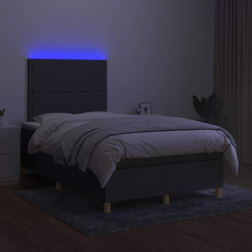 Pat cu arcuri, saltea și LED, gri închis, 120x190 cm, textil - 3 | YEO