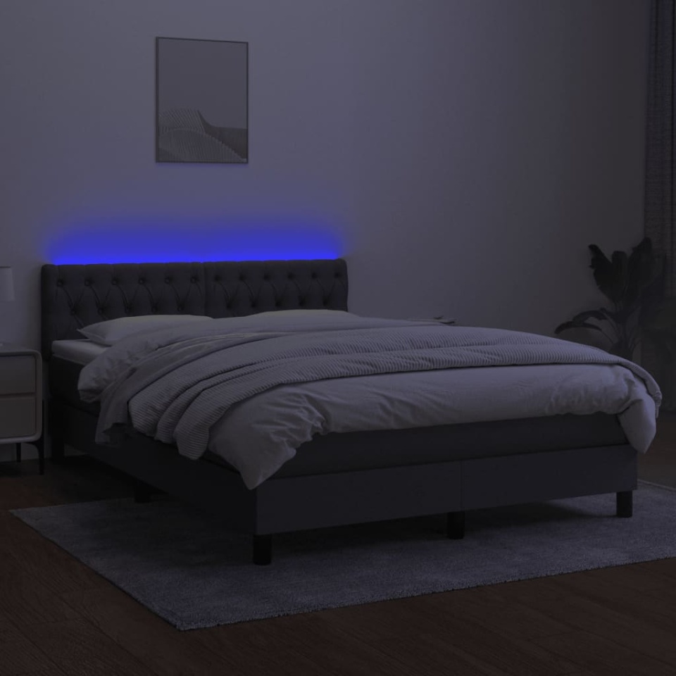 Pat cu arcuri, saltea și LED, gri închis, 140x200 cm, textil - 3 | YEO