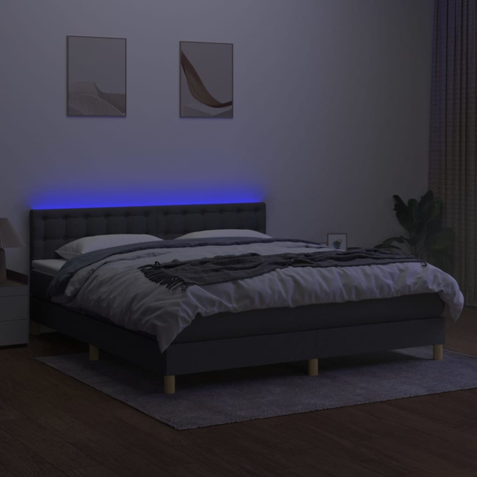Pat cu arcuri, saltea și LED, gri închis, 180x200 cm, textil - 3 | YEO