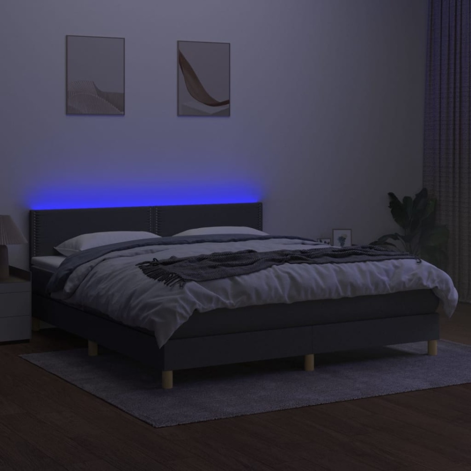 Pat cu arcuri, saltea și LED, gri închis, 180x200 cm, textil - 2 | YEO