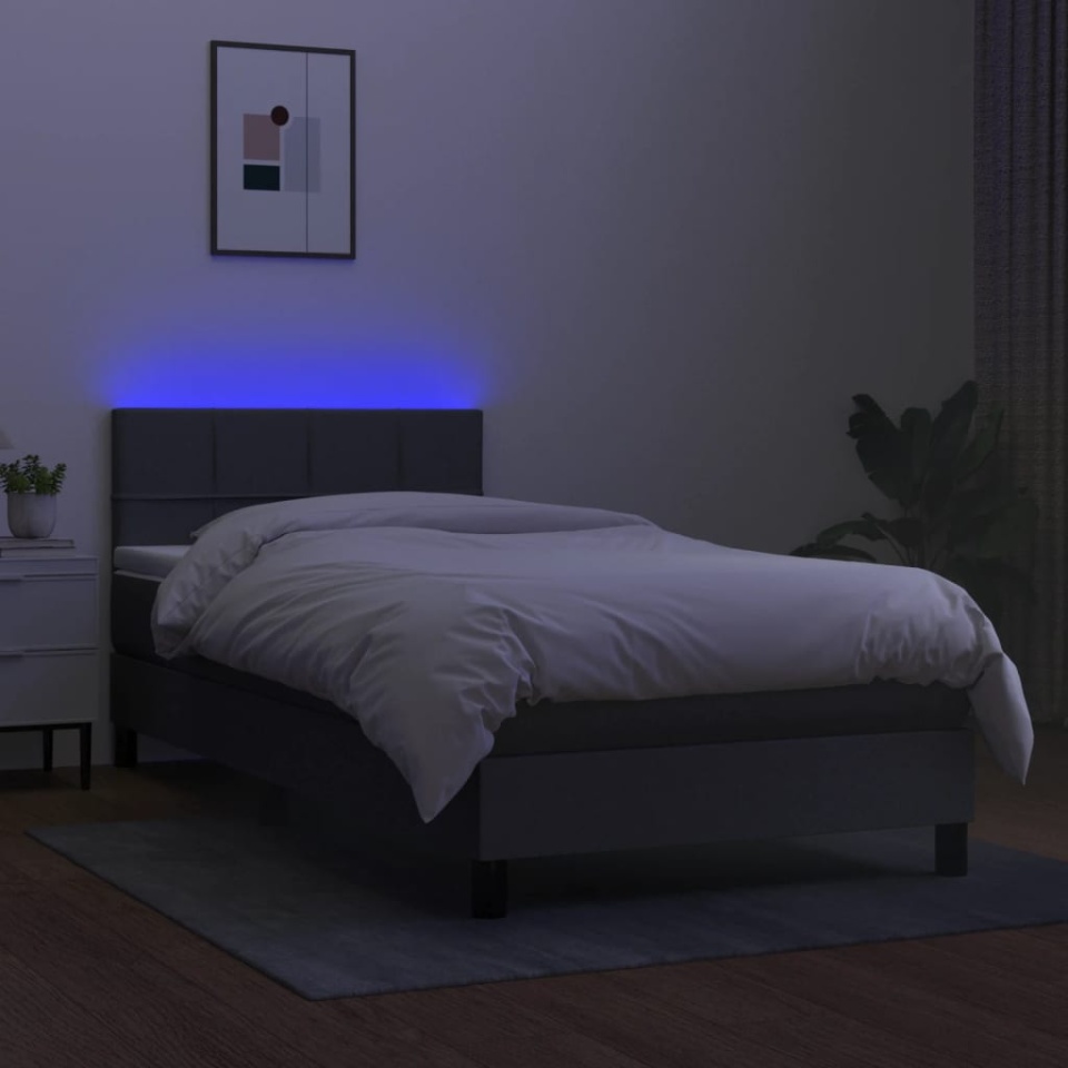 Pat cu arcuri, saltea și LED, gri închis, 80x200 cm, textil - 3 | YEO
