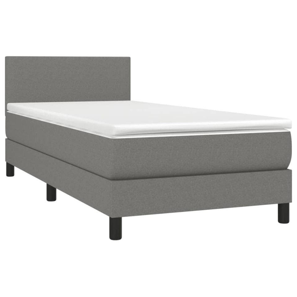 Pat cu arcuri, saltea și LED, gri închis, 90x190 cm, textil - 2 | YEO