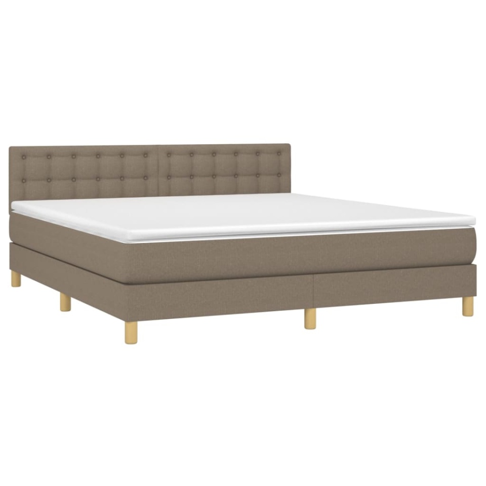 Pat cu arcuri, saltea și LED, gri taupe, 160x200 cm, textil - 2 | YEO
