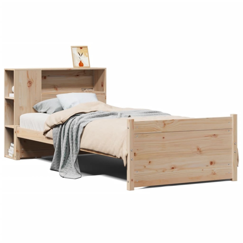 Pat cu bibliotecă fără saltea, 75x190 cm, lemn masiv de pin - 1 | YEO