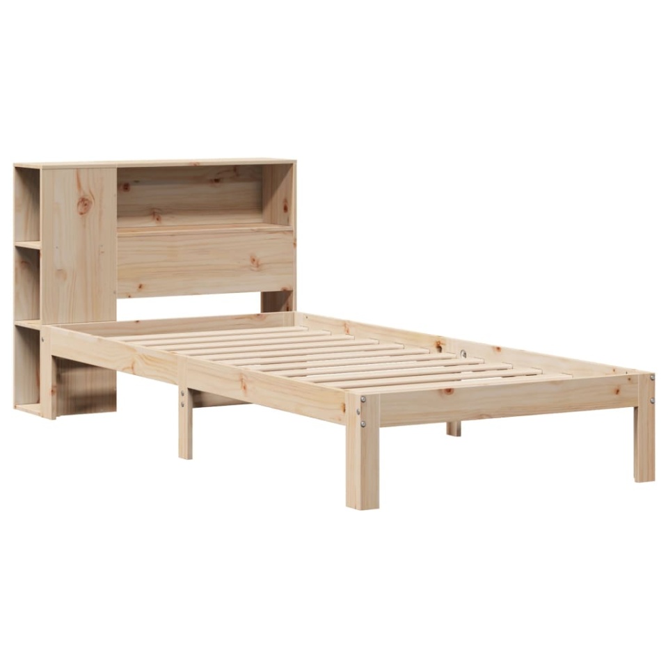 Pat cu bibliotecă fără saltea, 90x190 cm, lemn masiv de pin - 2 | YEO