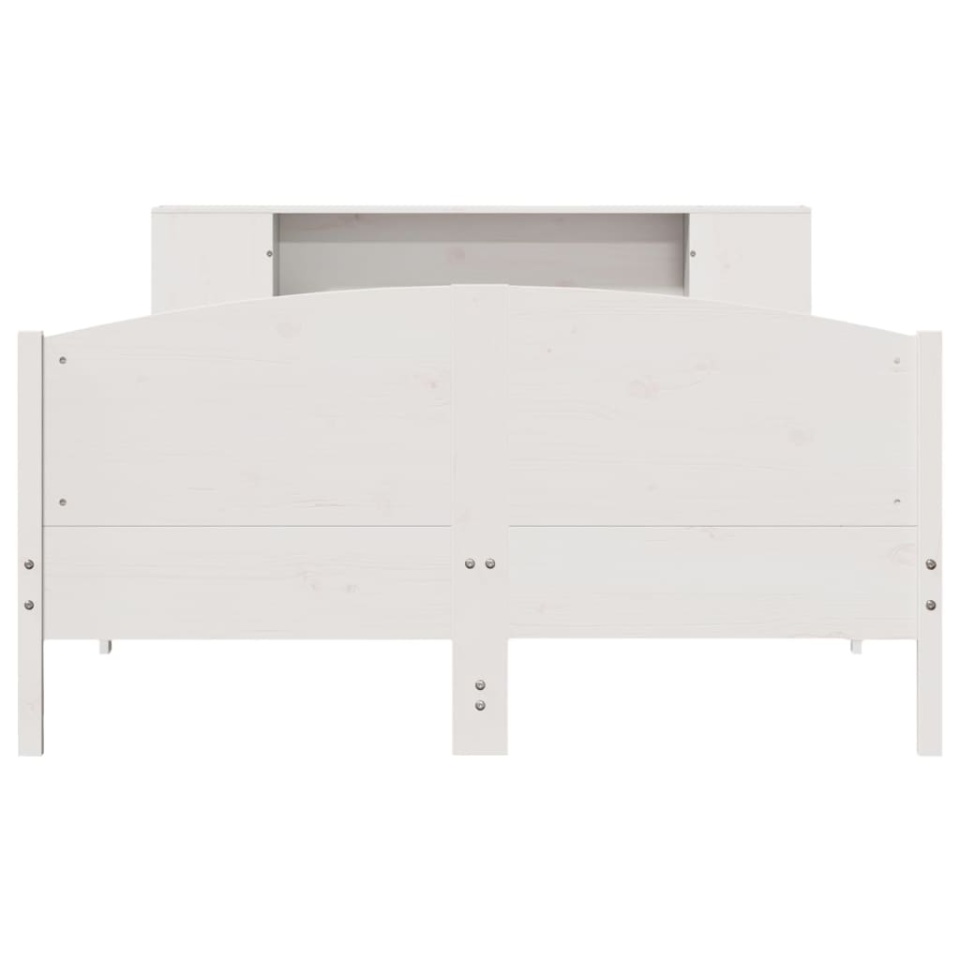 Pat cu bibliotecă fără saltea, alb, 140x200 cm, lemn masiv pin - 3 | YEO