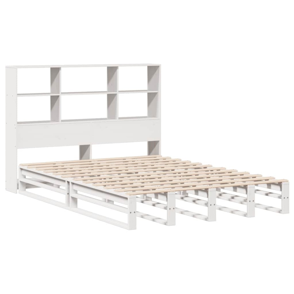 Pat cu bibliotecă fără saltea, alb, 140x200 cm, lemn masiv - 2 | YEO