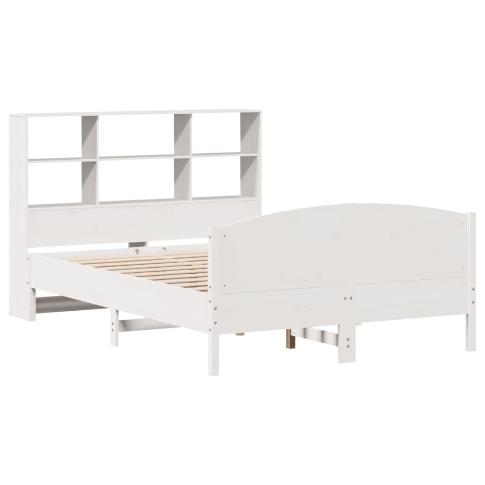 Pat cu bibliotecă fără saltea, alb, 160x200 cm, lemn masiv pin - 2 | YEO