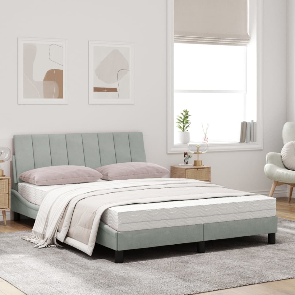 Pat cu saltea, gri deschis, 120x200 cm, catifea - 2 | YEO