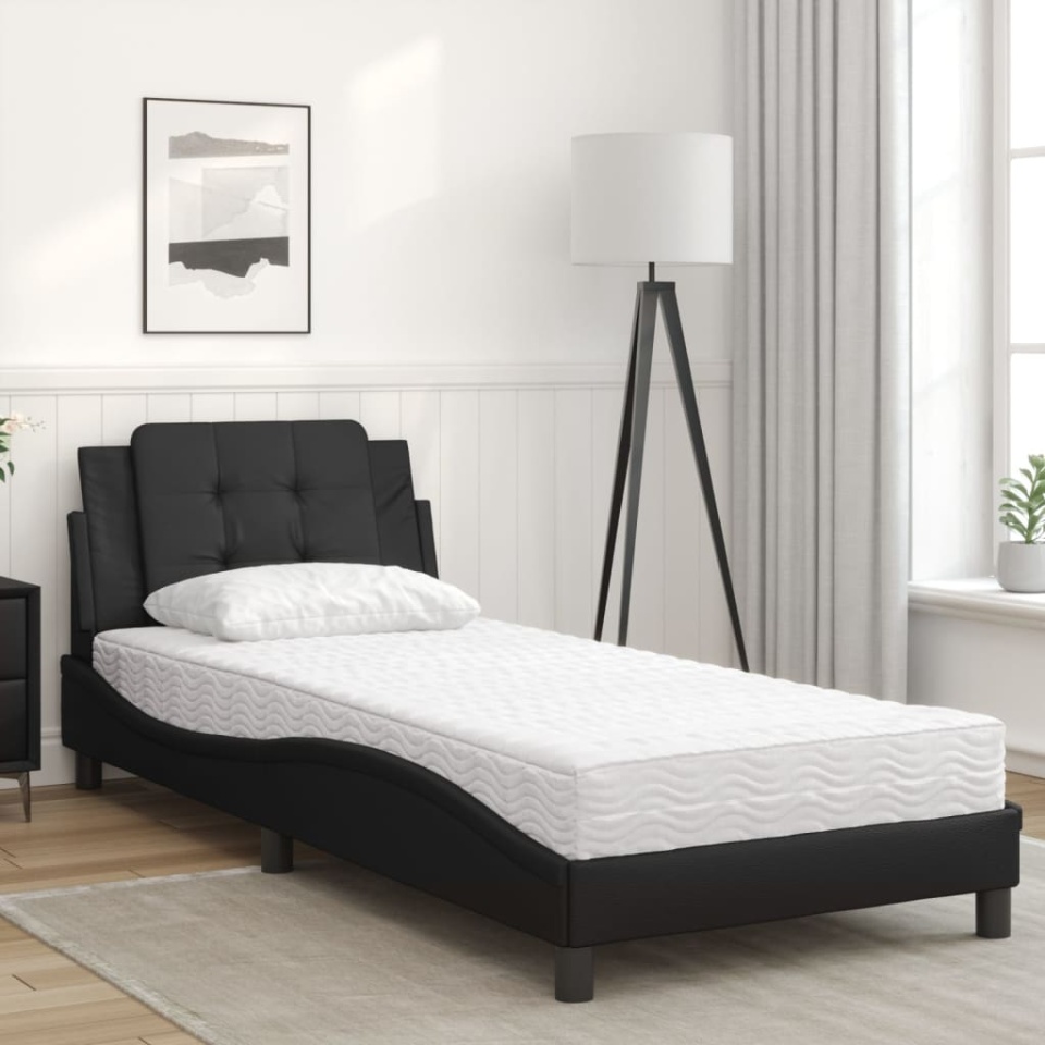 Pat cu saltea, negru, 100x200 cm, piele ecologică - 2 | YEO