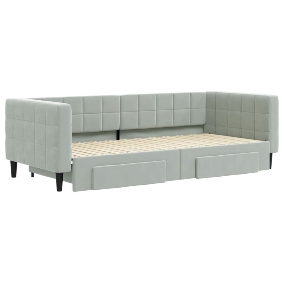 Pat de zi cu extensie și sertare, gri deschis 90x200 cm catifea - 2 | YEO