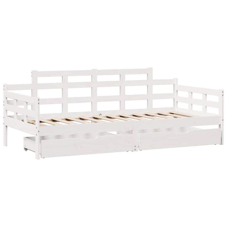 Pat de zi cu sertare, alb, 90x200 cm, lemn masiv pin - 2 | YEO