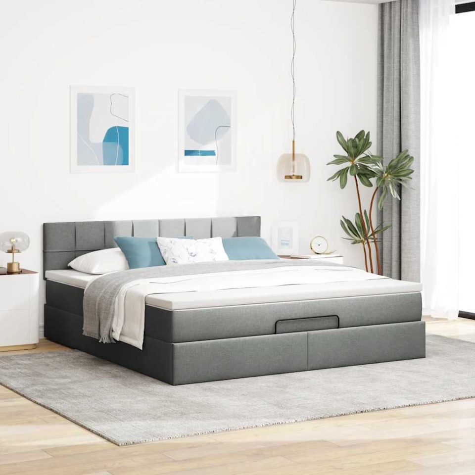 Pat otoman cu saltea și LED-uri, gri închis, 180x200cm, textil - 3 | YEO