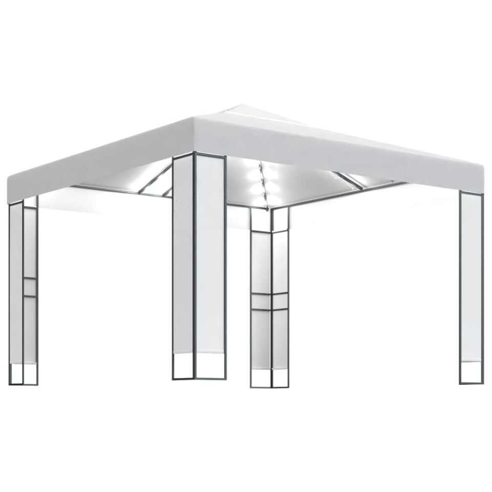Pavilion cu acoperiș dublu & șiruri de lumini LED, alb, 3x3 m - 1 | YEO