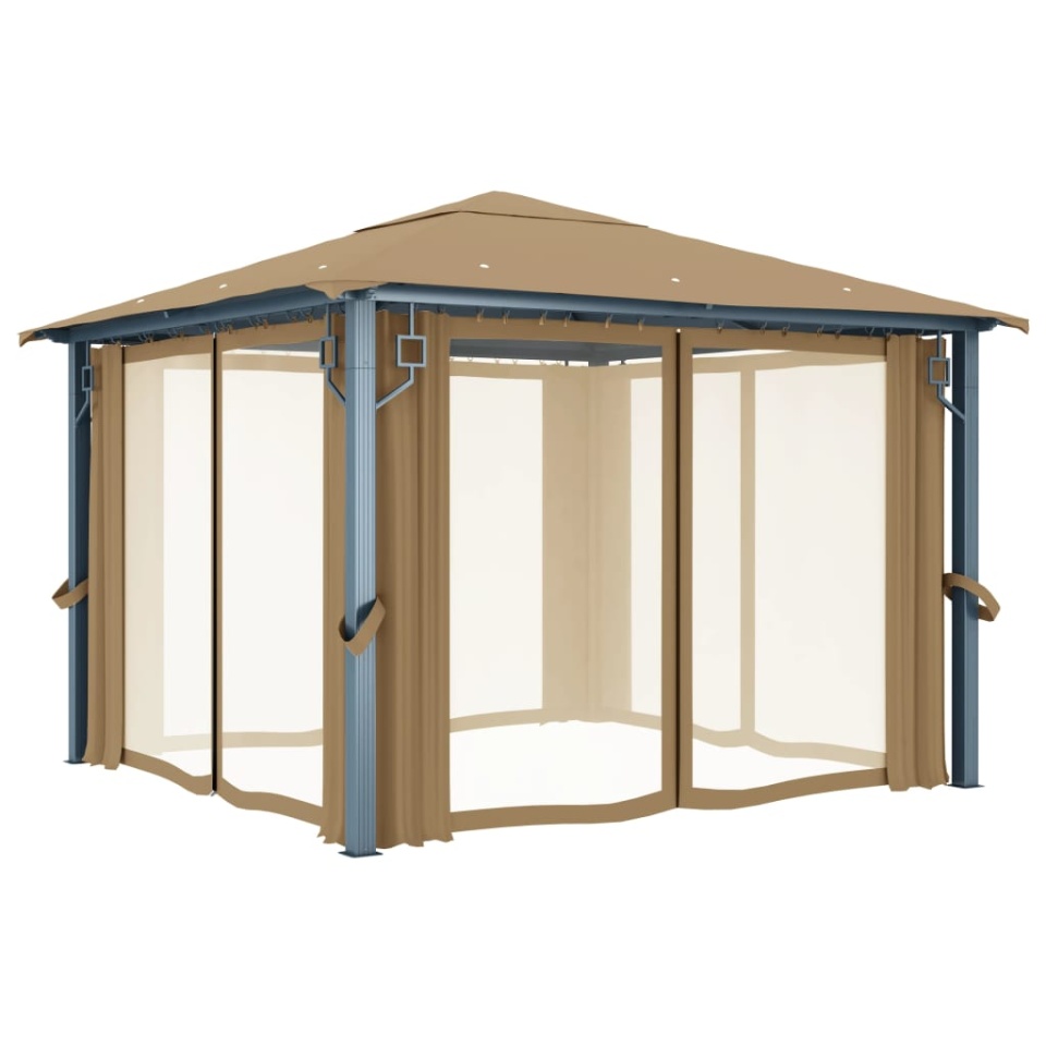 Pavilion cu perdele, gri taupe, 300 x 300 cm, aluminiu - 2 | YEO