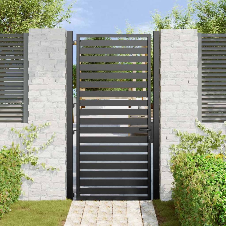 Poarta de gradina incuiata neagra 100x180 cm aluminiu - 2 | YEO